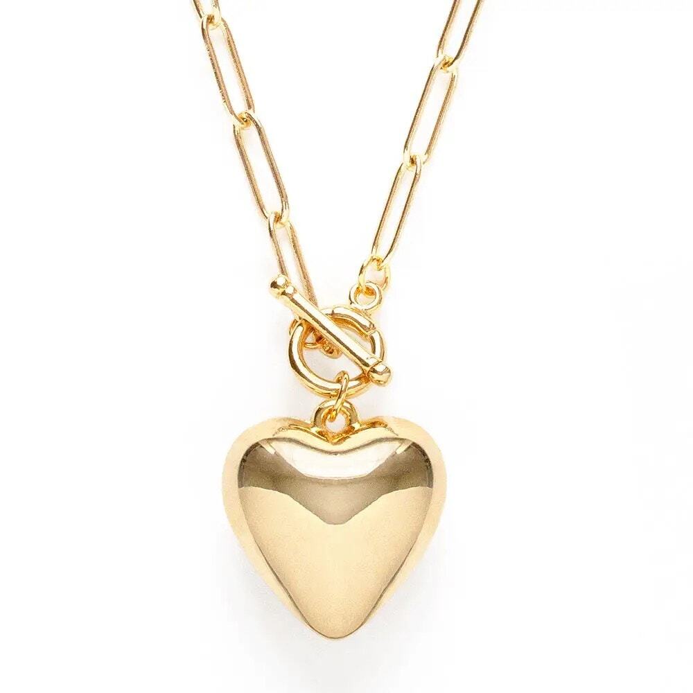 NWT Amano Studio Puff Heart Toggle Necklace 20 Inch Gold Plated 90s Style